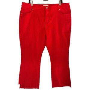 CHARLIE B Cherry Red Cropped Jeans Raw Hem Size 18